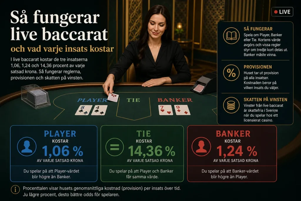 Så fungerar live baccarat och vad varje insats kostar