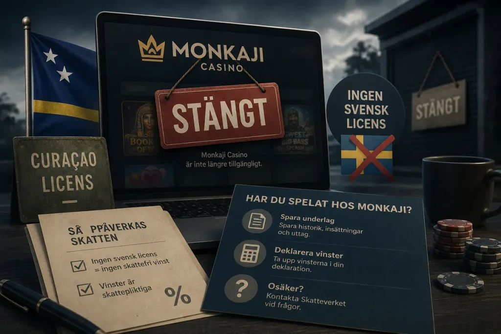 Monkaji Casino saknade svensk licens och verkar ha lagt ner